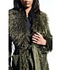 Azalea Wang Gilda Olive Faux Sherpa Collared Belted Oversize Trench Coat, Color:Dark Green - Image 3