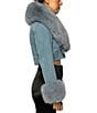 Azalea Wang Gisele-Denim Faux Fur Collared Statement Cropped Jacket, Color:Blue - Image 3