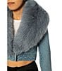 Azalea Wang Gisele-Denim Faux Fur Collared Statement Cropped Jacket, Color:Blue - Image 4