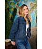 Azalea Wang Gramercy Denim Antique Gold Flat Stud Embellished Point Collar Jean Jacket - Image 6