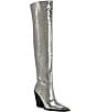 Color:Silver - Image 1 - Grissel Metallic Croco Print Over The Knee Western Boots