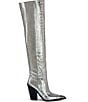 Color:Silver - Image 2 - Grissel Metallic Croco Print Over The Knee Western Boots