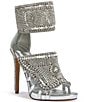 Color:Silver - Image 1 - Grizzled Rhinestone Ankle Cuff Dress Sandals