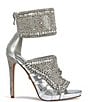 Color:Silver - Image 2 - Grizzled Rhinestone Ankle Cuff Dress Sandals