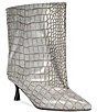 Azalea Wang Hayek Croco Embossed Pointed Toe Kitten Heel Booties - Image 1