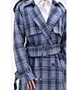 Azalea Wang Hobbs Plaid Pattern Notch Collar Belted Button Front Trench Jacket, Color:Black - Image 5