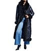 Azalea Wang IIsla Navy Brocade Shawl Collared Faux Fur Trim Oversize Trench Coat, Color:Navy - Image 1