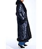 Azalea Wang IIsla Navy Brocade Shawl Collared Faux Fur Trim Oversize Trench Coat, Color:Navy - Image 3