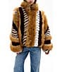 Azalea Wang Inez Faux Fur Animal Stripe Stand Collar Zip Front Jacket, Color:Burgundy - Image 4
