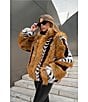 Azalea Wang Inez Faux Fur Animal Stripe Stand Collar Zip Front Jacket, Color:Burgundy - Image 6
