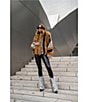 Azalea Wang Inez Faux Fur Animal Stripe Stand Collar Zip Front Jacket, Color:Burgundy - Image 7