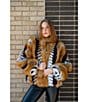 Azalea Wang Inez Faux Fur Animal Stripe Stand Collar Zip Front Jacket, Color:Burgundy - Image 13