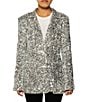 Azalea Wang Isa Sequin Tailored Collar Long Sleeve Button Front Blazer, Color:Silver - Image 1