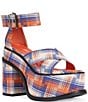 Azalea Wang Jaetyn Plaid Ankle Wrap Platform Block Heel Sandals - Image 1