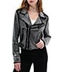 Azalea Wang Juniper Faux Leather Studded Notch Collar Cropped Motorcycle Zip Jacket, Color:Black - Image 1
