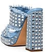 Color:Blue - Image 3 - Kohana Frayed Denim Studded Platform Block Heel Sandals