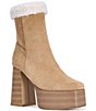 Azalea Wang Larousse Fleece Collar Platform Block Heel Booties - Image 1
