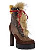 Azalea Wang Leader Hiker Lace Faux Fur Accent Lug Platform Booties - Image 1
