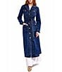 Azalea Wang Lucienne-Denim Point Collar Belted Button Front Trench Coat - Image 1