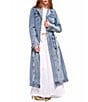 Azalea Wang Lucienne-Light Denim Notch Collar Belted Button Front Trench Coat - Image 1