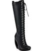 Azalea Wang Lutz Lace Up Open Curved Wedge Tall Boots - Image 1
