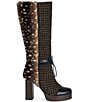 Azalea Wang Mara Houndstooth Spotted Faux Fur Cap Toe Block Heel Platform Tall Boots - Image 2