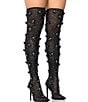 Color:Black - Image 4 - Marlowe Rhinestone Floral Appliqued Sheer Mesh Thigh High Over-the Knee Dress Boots