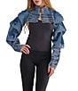 Azalea Wang Merryn Denim Stand Collar Cropped Bolero Jacket - Image 1