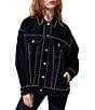 Azalea Wang Micah Studded Point Collar Denim Oversized Jacket - Image 1