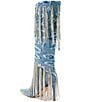 Color:Denim - Image 3 - Mischief Distressed Denim Crystal Fringed Tall Boots