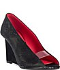 Azalea Wang Nicoleta Snake Embossed Peep Toe Wedge Pumps - Image 1