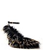 Azalea Wang Noir Faux Fur Ankle Strap Pointed Toe Pumps - Image 1