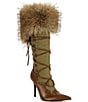 Azalea Wang Ohara Faux Fur Cuff Wraparound Lacing Pointed Toe Tall Boots - Image 1