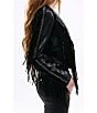 Azalea Wang Olivier Eyelet Fringe Open Front Cropped Moto Jacket, Color:Black - Image 3