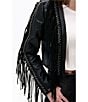Azalea Wang Olivier Eyelet Fringe Open Front Cropped Moto Jacket, Color:Black - Image 4
