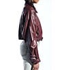 Azalea Wang Papoose-Burgundy Soft Faux Leather Envelope Collar Belted Oversize Fit Motor Jacket, Color:Burgundy - Image 3