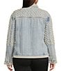 Azalea Wang Plus Size Alara Pearl Embellished Collared Cropped Denim Jacket, Color:Blue - Image 3