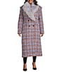 Azalea Wang Plus Size Alyssa Lavender Plaid Faux Fur Shawl Collar Tailored Fit Button Front Coat, Color:Lavender - Image 2