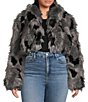 Azalea Wang Plus Size Arias Faux Fur Raccoon Print Oversize Shawl Collar Cropped Jacket, Color:Grey - Image 1