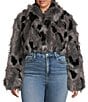 Azalea Wang Plus Size Arias Faux Fur Raccoon Print Oversize Shawl Collar Cropped Jacket, Color:Grey - Image 2