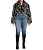 Azalea Wang Plus Size Arias Faux Fur Raccoon Print Oversize Shawl Collar Cropped Jacket, Color:Grey - Image 4