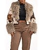 Azalea Wang Plus Size Bree Cow Faux Fur Shawl Collar Cropped Jacket - Image 1