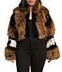 Azalea Wang Plus Size Chiara Brown Faux Fur High Collared Bolero Jacket, Color:Brown - Image 1