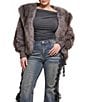 Azalea Wang Plus Size Dusk-Cream Faux Fur Hooded Neck Oversize Open Front Jacket - Image 1