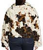 Azalea Wang Plus Size Enora Cream Abstract Cow Print Faux Fur Sherpa Oversize Neck Zip Front Bomber Jacket, Color:Beige - Image 3