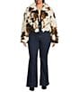 Azalea Wang Plus Size Enora Cream Abstract Cow Print Faux Fur Sherpa Oversize Neck Zip Front Bomber Jacket, Color:Beige - Image 4