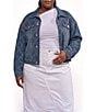 Azalea Wang Plus Size Gramercy-Denim Antique Gold Flat Stud Point Collar Jean Jacket - Image 1