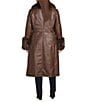 Azalea Wang Plus Size Kaya Faux Fur Leather Oversize Shawl Collar Belted Snap Front Trench Coat, Color:Brown - Image 3