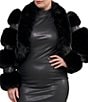 Azalea Wang Plus Size Loverboy-Black Faux Fur Leather Open Lapel Cropped Jacket - Image 1