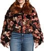 Azalea Wang Plus Size Molly Retro Faux Fur Shawl Collared Oversize Crop Jacket, Color:Pastel Red - Image 2
